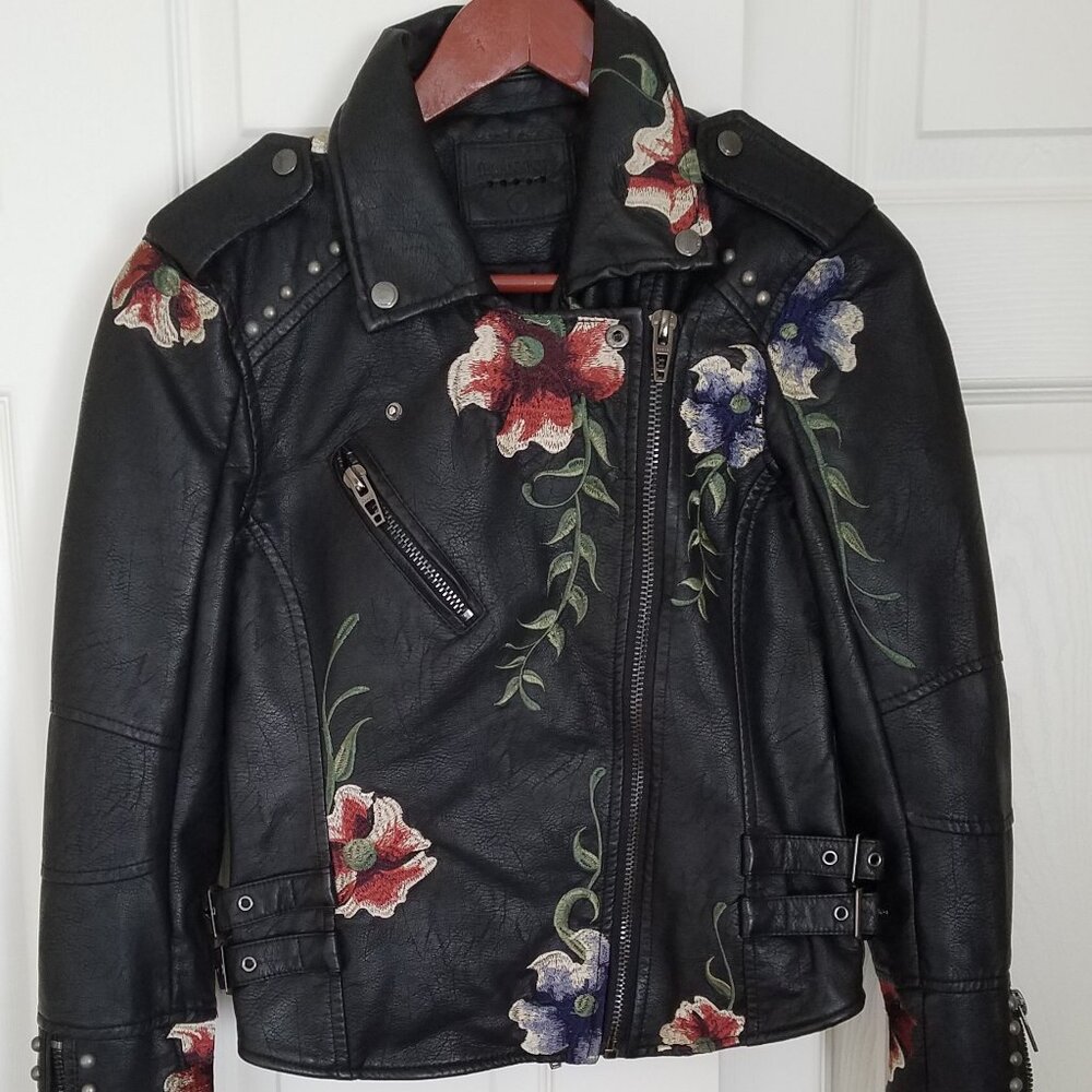 BlankNYC Womans Size S Embroidered Leather Jacket EUC